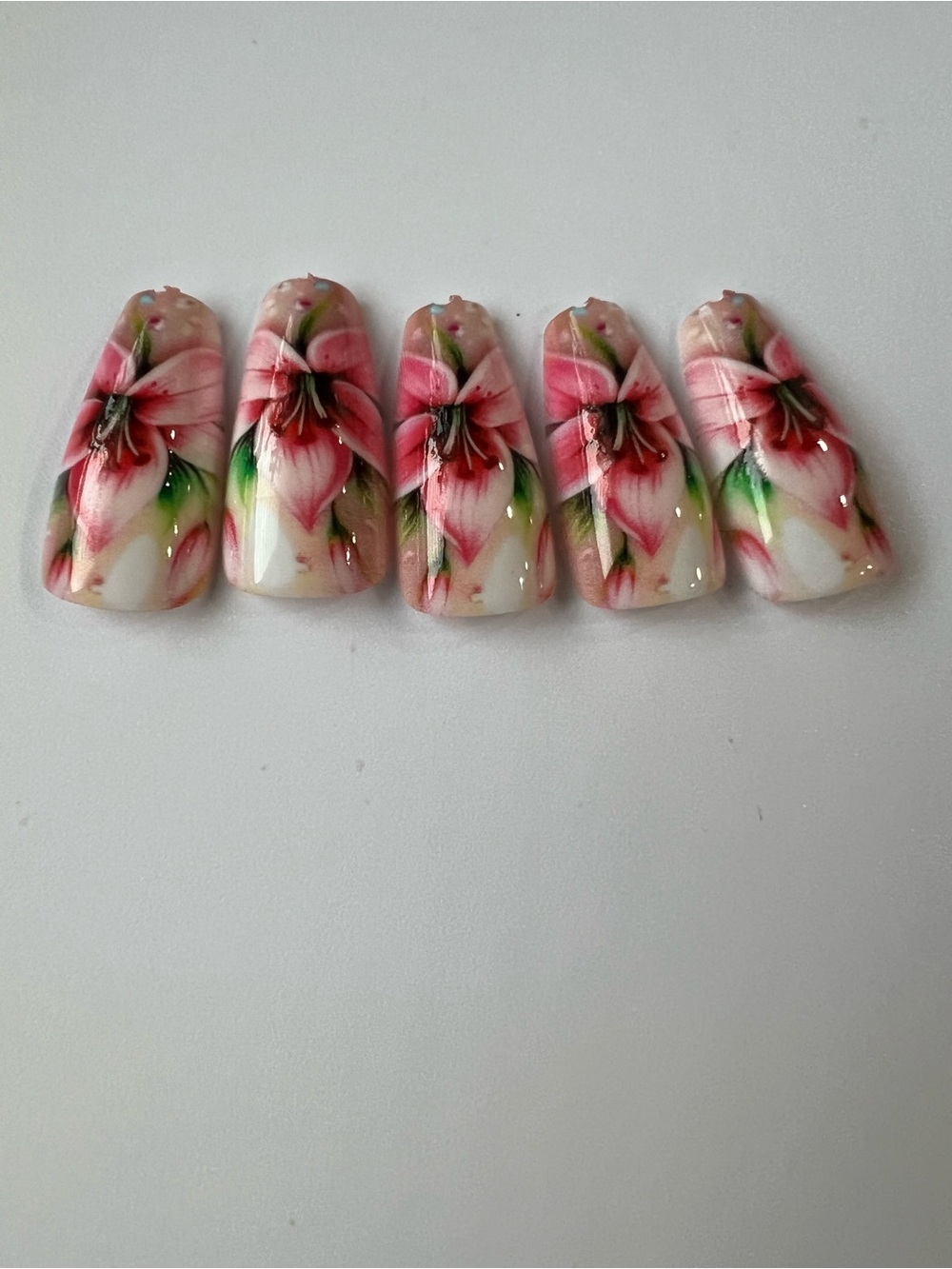 Hand-Painted Pink Floral Press-On Nails